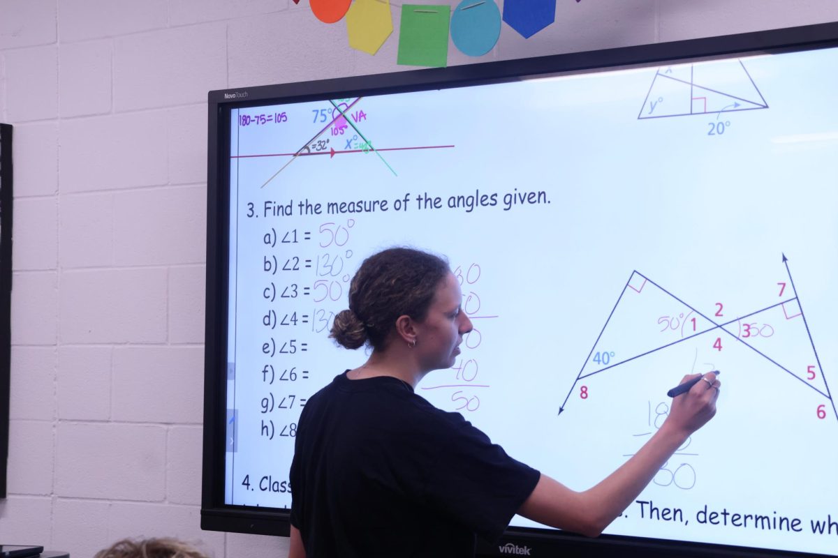 Coppell High School geometry teacher Margaret Otto teaches her second period on Oct. 10. After being a part-time AP Precalculus student teacher, Otto currently teaches full time at CHS. 