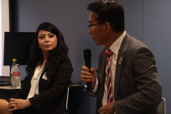 District 115 candidate John Jun expands on the current immigration issues during the District 115 Forum at Dallas College Coppell Center on Tuesday. The Texas House of Representatives election is Nov. 5.