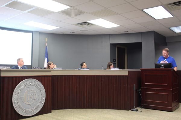 Pinkerton Elementary School parent Robert Hill voices his concerns for Pinkerton students regarding where they will attend school following the consolidation of the campus in 2025-26. 
At Monday’s Coppell ISD Board of Trustees meeting, the board received updates regarding Parent University and its programs for mental health and drug prevention. 