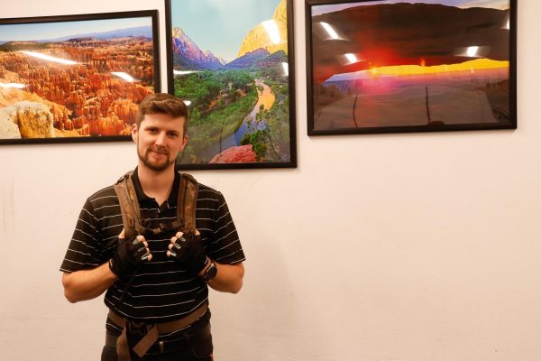 Coppell High School geometry teacher Phillip Smith recounts his hiking experiences through photographs in his classroom. Although injured in a hiking accident, Smith retains his love for the activity. Photo by Cato Ware