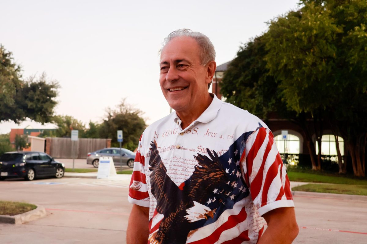 Coppell voter Gary Tanel discusses the importance of exercising the right to vote after sending his ballot in at Town Center on Tuesday. On Election Day, Coppell citizens cast their ballots for the 2024 elections. Photo by Caitlyn Concepcion