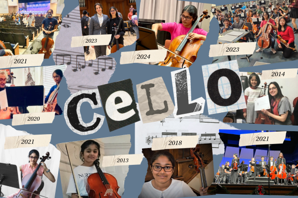 The Sidekick staff writer Deepali Kanchanavally has been playing the cello for 11 years. Kanchanavally is thankful for her cello as it is a creative outlet, has introduced her to some of her best friends and has allowed her to participate in events across the state. Photo illustration by Deepali Kanchanavally