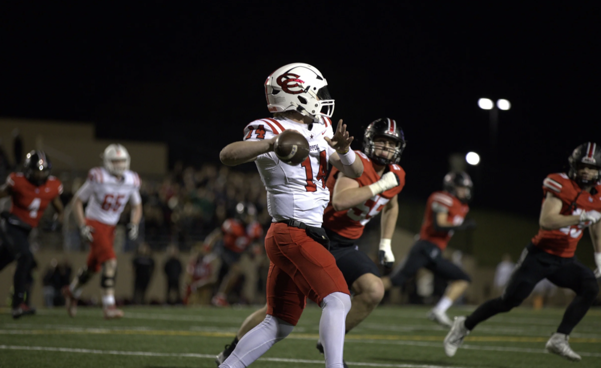 Coppell senior quarterback Edward Griffin looks to throw against Lake Highlands on Nov. 22 at John Clark Stadium. Coppell plays North Crowley at 2 p.m. Saturday at Mansfield's Vernon Newsom Stadium in the Class 6A Division I Region I semifinals. Photo by Kayla Nguyen