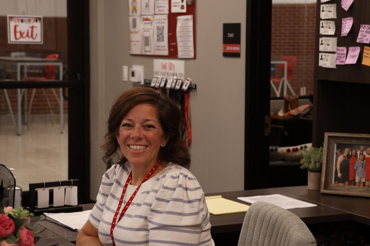 Coppell High School Student Services North receptionist Amy Praytor was originally an elementary school teacher and small business owner prior to returning to education. Praytor aims to foster connections with students.