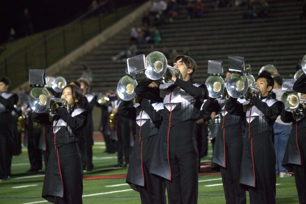 Coppell Band performs during halftime at Buddy Echols Field on Nov. 15. Coppell Band advanced as a UIL finalist and performed at the Alamodome in San Antonio on Nov. 12, placing seventh out of Class 6A bands. 