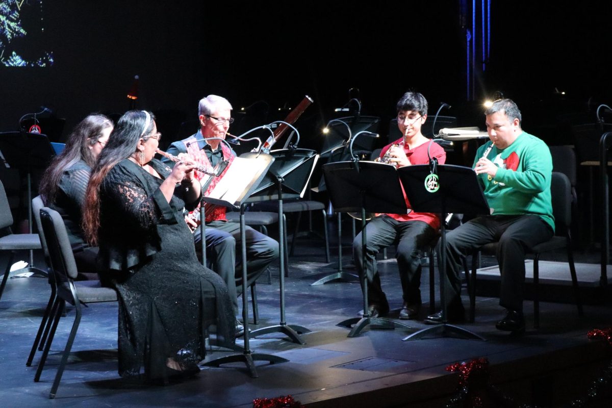 Vanessa Younts, Erik Rodriguez, Tiffany Bryan, Jim Barber and Lucas Rodriguez perform “Sleigh Ride” in the Main Hall. The Coppell Community Orchestra held its holiday concert “Sounds Like Holiday Spirit” at the Coppell Arts Center on Sunday.
