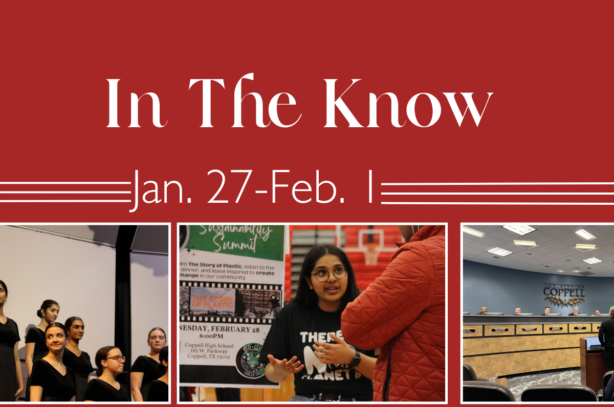 In the know is a series from The Sidekick detailing events involving Coppell High School and Coppell ISD happening this week. It will be posted every Monday for the remainder of the 2024-25 school year. Graphic by Yug Talukdar
