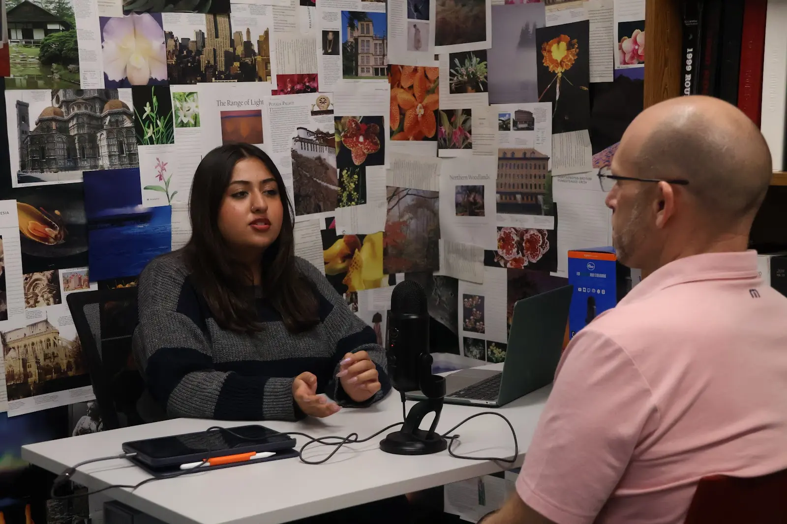 The Sidekick staff writer Neha Nathwani speaks with Coppell ISD trustee David Caviness about his experience on the board in the Coppell High School Library on Wednesday. As campus newsrooms celebrate Scholastic Journalism Week, CHS student journalists produce vital content to keep the community informed.