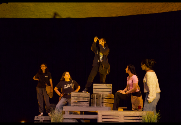 CHS9 students Gemma Sharma, Snigdha Koti, Jiya Desai, Medha Engala and Samyutha Ponangi rehearse “The Wild Bunch Women” in the Dome on April 2. CHS9 theater presented its UIL One-Act Play “The Wild Bunch Women” on Wednesday and Thursday.