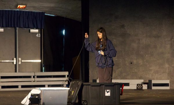 CHS9 technical theater lighting operator Priya Sharma sets up for “Wild Bunch of Women” in the dome on Monday. CHS9 theater will present its One-Act play of “Wild Bunch of Women” in the dome Wednesday and Thursday.