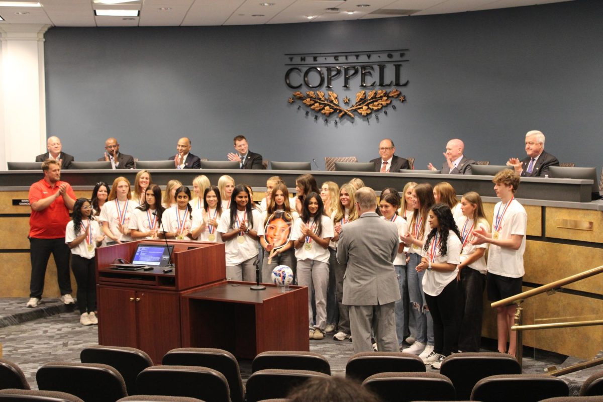 Mayor Wes Mays officially declared April 22 as Coppell Cowgirls Soccer Day. The Coppell Cowgirls soccer team celebrates their title as Class 6A state champions and will be recognized with the proclamation displayed at Coppell High School.