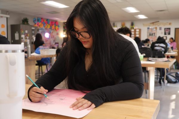 Coppell High School sophomore Zoey Cheah works on an artistic piece during her Art ll Honors class. Cheah expresses herself through art and inspires others with her creativity.