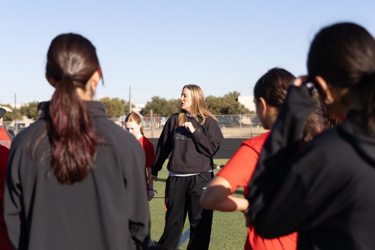 Coppell assistant soccer coach Brandi Cantrell coaches JV II soccer at CHS9 Lesley Field on Friday. Cantrell gives insight into her job as an assistant coach for both soccer and volleyball. 