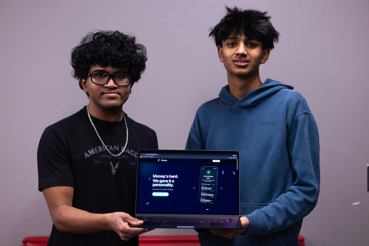 Coppell juniors Shaurya Saxena and Ahaan Kothari showcase their website for their AI-powered financial literacy app Finora Financial. Finora Financial is for Generation Z  students to understand and manage finances, featuring an AI chatbot to guide the user further into the depths of finance. 