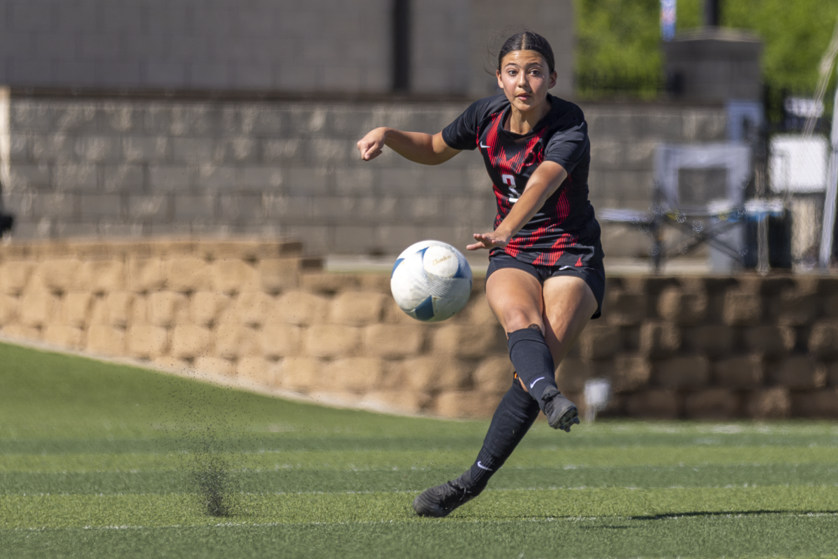 Coppell freshman defender Kylie Guerrero clears the ball away from the Coppell goal at Birkelbach Field in Georgetown on April 12 last season. The Cowgirls take on Marcus on Tuesday at Buddy Echols Field for their first home game of the season. Sidekick file photo