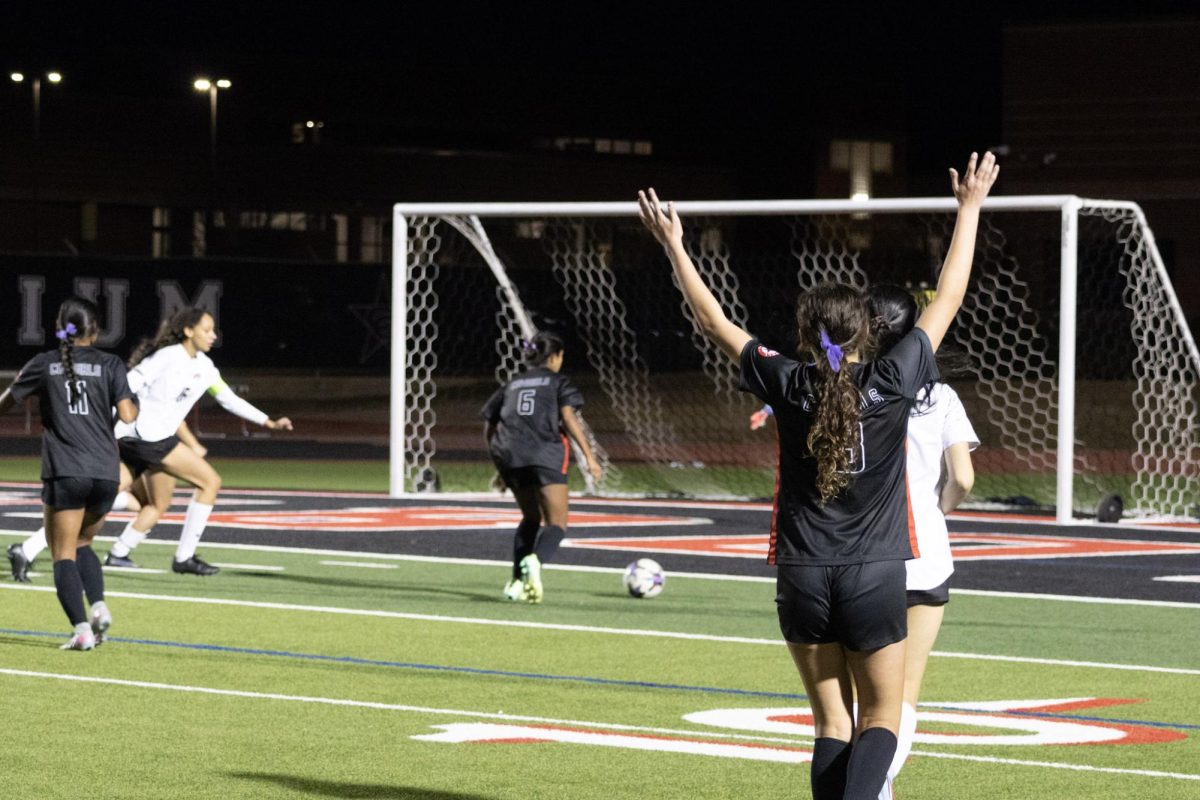 Coppell senior forward Siya Bajaya scores against Denton Braswell. The Cowgirls defeated the Bengals, 15-0, Tuesday night at Buddy Echols Field. 
