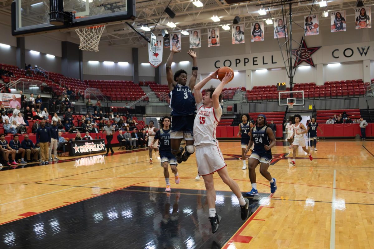Coppell senior guard Colin Griffith goes for a floater against Little Elm on Jan. 29 in the CHS Arena. Coppell plays Denton Braswell on Tuesday in the CHS Arena.
