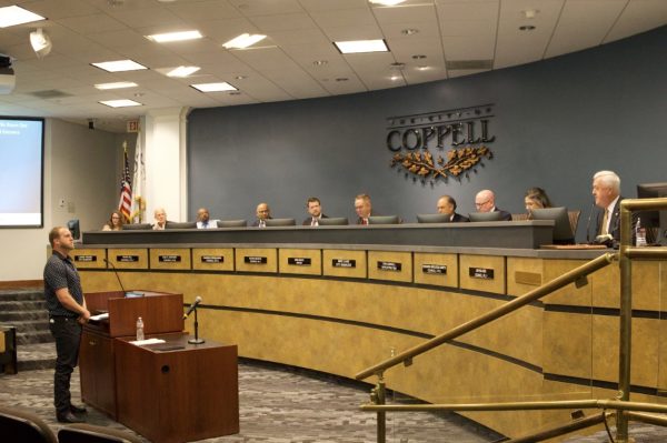 On Tuesday, Will Winkelmann of Winkelmann Associates presents development plans to the Coppell City Council during a public hearing at the Coppell City Hall. The proposal includes revisions to a planned hotel development in Coppell.