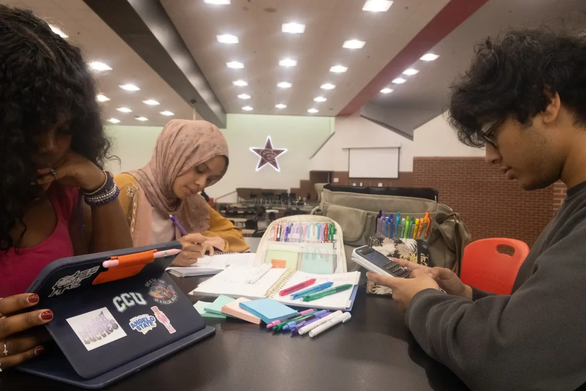 The Sidekick staff photographer Chloe Smith, staff writer Yusra Khan and editorial page editor Hamza Zakir study while using various stationery tools. The staffers think using special stationery can maximize productivity and lead to good academic habits.