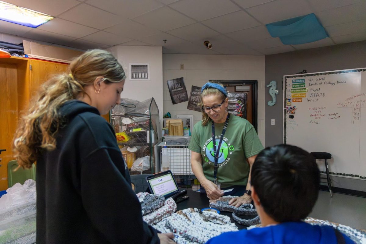 Coppell Middle School East science teacher Shelby Thompson interacts with her students during the East Sustainability Club meeting on April 9. Thompson will be moving to Pennsylvania after 24 years at CISD, connecting with students. 