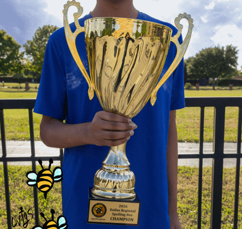 Coppell Middle School East eighth grader Krish Manjunath is the 2026 Dallas Regional Spelling Bee champion. Manjunath dove into his passion of spelling with the fascination of language patterns. Photo illustration by Dayami Granados and Chloe Vigue 