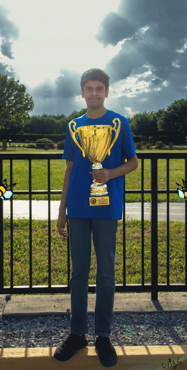 Coppell Middle School East eighth grader Krish Manjunath is the 2026 Dallas Regional Spelling Bee champion. Manjunath dived into his passion of spelling with the fascination of language patterns. Photo illustration by Dayami Granados and Chloe Vigue