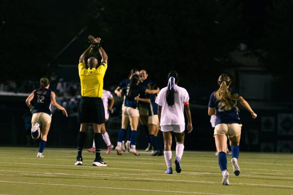 The Keller girls soccer team celebrates senior forward Clarie Garritson’s goal on March 31 at Keller ISD Athletic Complex. The Indians defeated the Cowgirls, 2-1, in the Class 6A Region I final.Photo by Naseeha Masood.