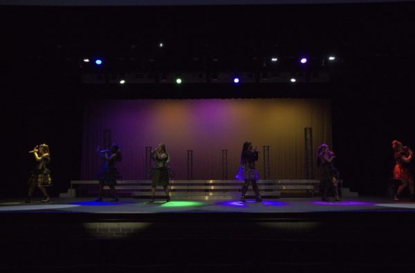 CHS9 students Jalina Suarez as Catherine of Aragon, Abigayle Thompson as Jane Seymour, Cora Cassity as Catherine Parr, Autumn Behera as Katherine Howard and Kaylee Carpenter as Anne Boleyn stand together in the CHS Auditorium. On Wednesday, the CHS9 theatre department presented “SIX: Teen Edition” on Thursday and Friday at 7 p.m. and Saturday at 2 p.m. and 7 p.m.