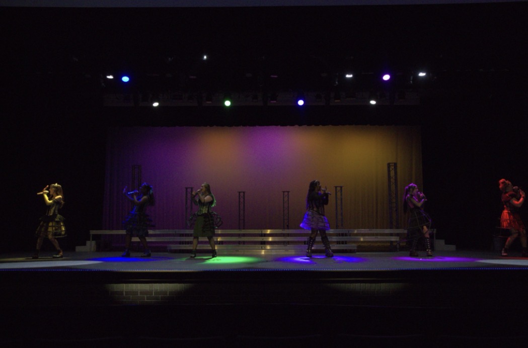 CHS9 students Jalina Suarez as Catherine of Aragon, Abigayle Thompson as Jane Seymour, Cora Cassity as Catherine Parr, Autumn Behera as Katherine Howard and Kaylee Carpenter as Anne Boleyn stand together in the CHS Auditorium. On Wednesday, the CHS9 theatre department presented “SIX: Teen Edition” on Thursday and Friday at 7 p.m. and Saturday at 2 p.m. and 7 p.m. 