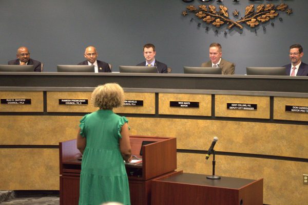 Metrocrest Chief Executive Officer Gabrielle Madison presents an annual report of the mission and future plans of the Metrocrest Services on Tuesday at Coppell City Hall. Coppell City Council swore in council members and Fire Chief Ryan Arthur, presented proclamations to three groups and approved general meeting minutes.