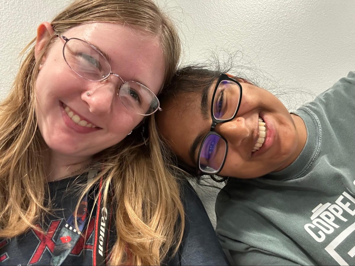 The Sidekick staff designer Chloe Vigue and staff writer Hiral Patel cover a Coppell City Council meeting together on April 28. Senior Send-off is a series of recognitions for graduating Sidekick seniors.
